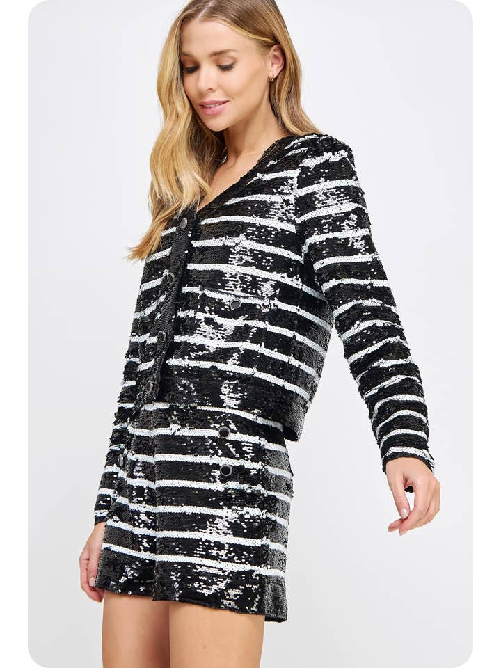 Black white Stripe Sequins Jacket for wholesale on Faire5