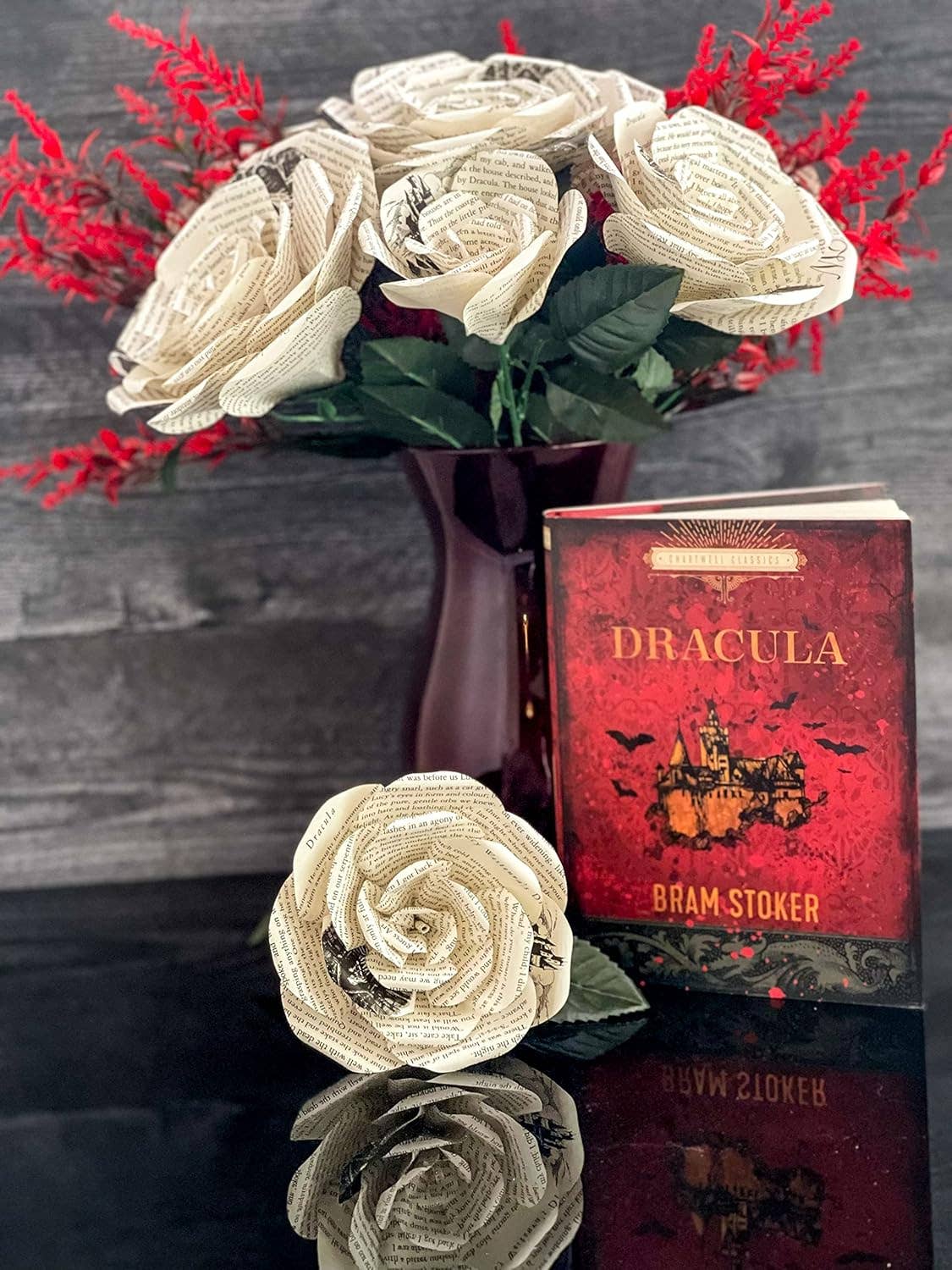 Literary Blooms – wholesale Artificial flowers – Handmade Dracula Paper Flowers–Roses made from Upcycled Book7