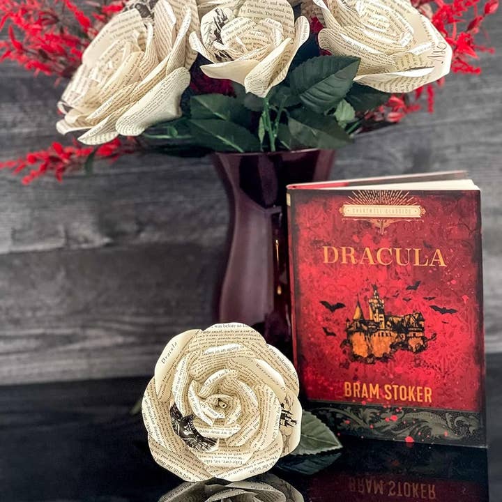 Literary Blooms – wholesale Artificial flowers – Handmade Dracula Paper Flowers–Roses made from Upcycled Book7