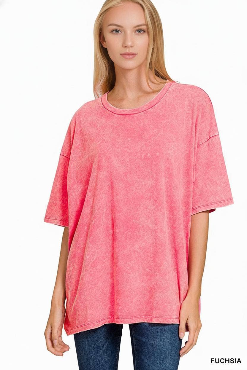 42POPS - Vente Haut en maille – femme - T-shirt en coton délavé à l'acide oversize SI-2430125