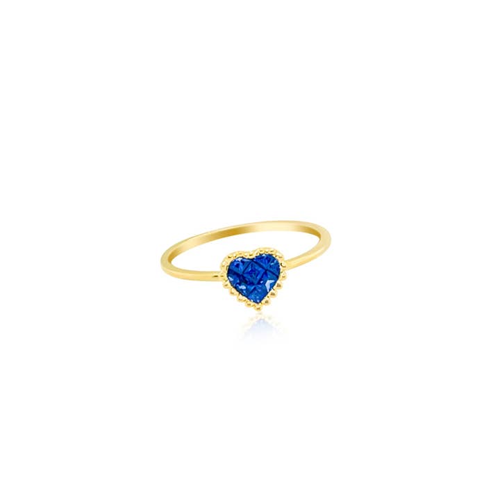 Anello Cuore in Zaffiro Blu in Oro Giallo 14kt per la vendita all'ingrosso da parte di Meira T