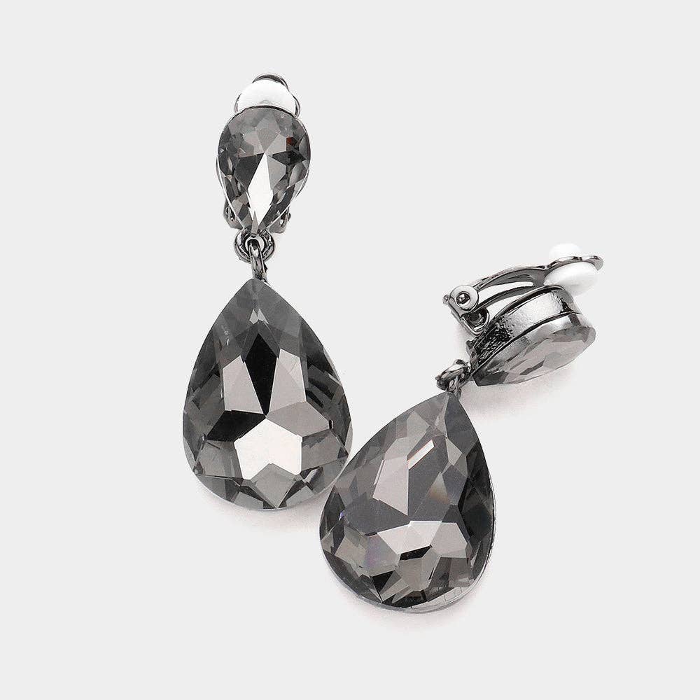 Madeline Love - Wholesale Clip-On Earrings - Double Teardrop Stone Link Clip on Evening Earrings8