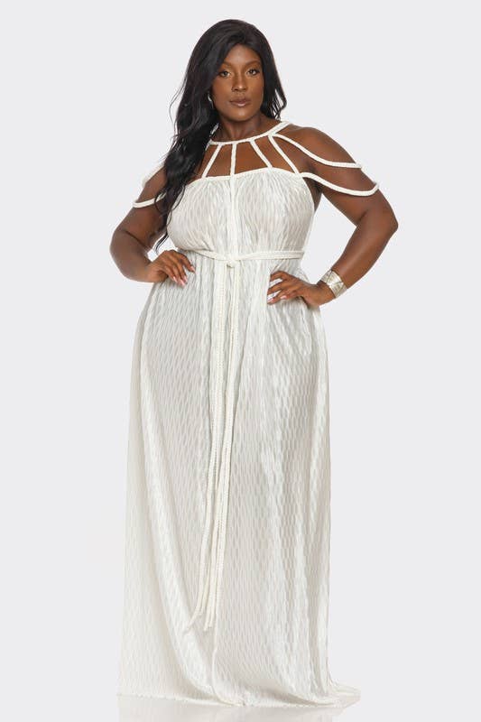 BANJUL – Großhandel Kleid – Damen – HCCD71765   Wellig plissiertes geflochtenes Seil Plus Size Maxikleid7