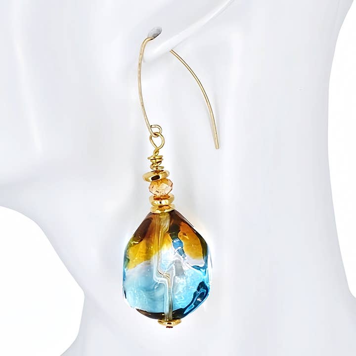 Orange & Blue Large Murano Glass Earrings | Beaded Earrings for wholesale by Viktoria Simonë