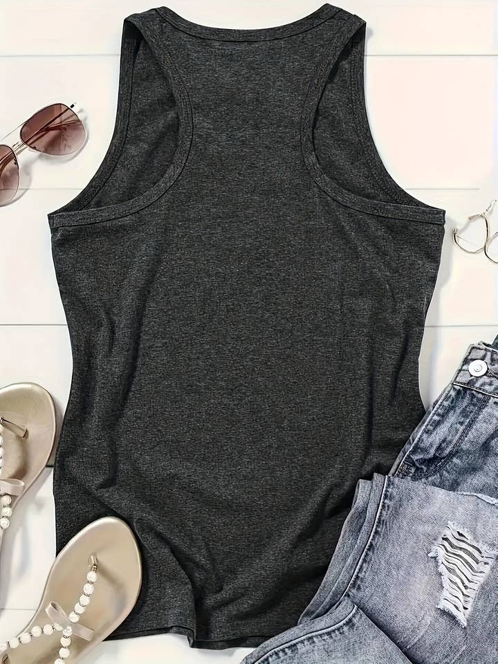 DarkGray Stick Out Tongue USA Flag Print Crewneck Tank Top for wholesale on Faire