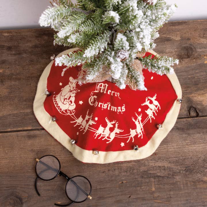 Primitives by Kathy - Wholesale Holiday Stocking - Santa And Sleigh Small Vintage Tree Skirt