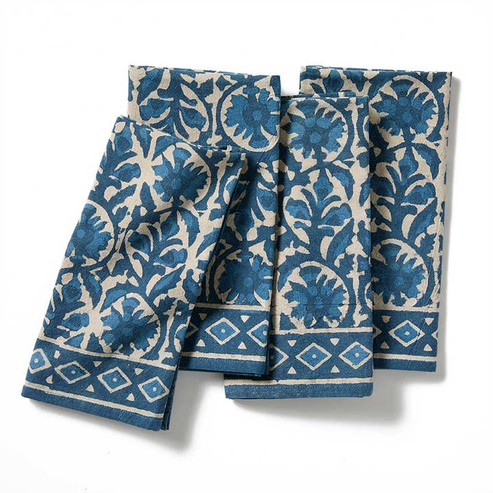 Indigo Dabu Jasmine Block Print Napkins - Set of 2 for wholesale by SERRV International