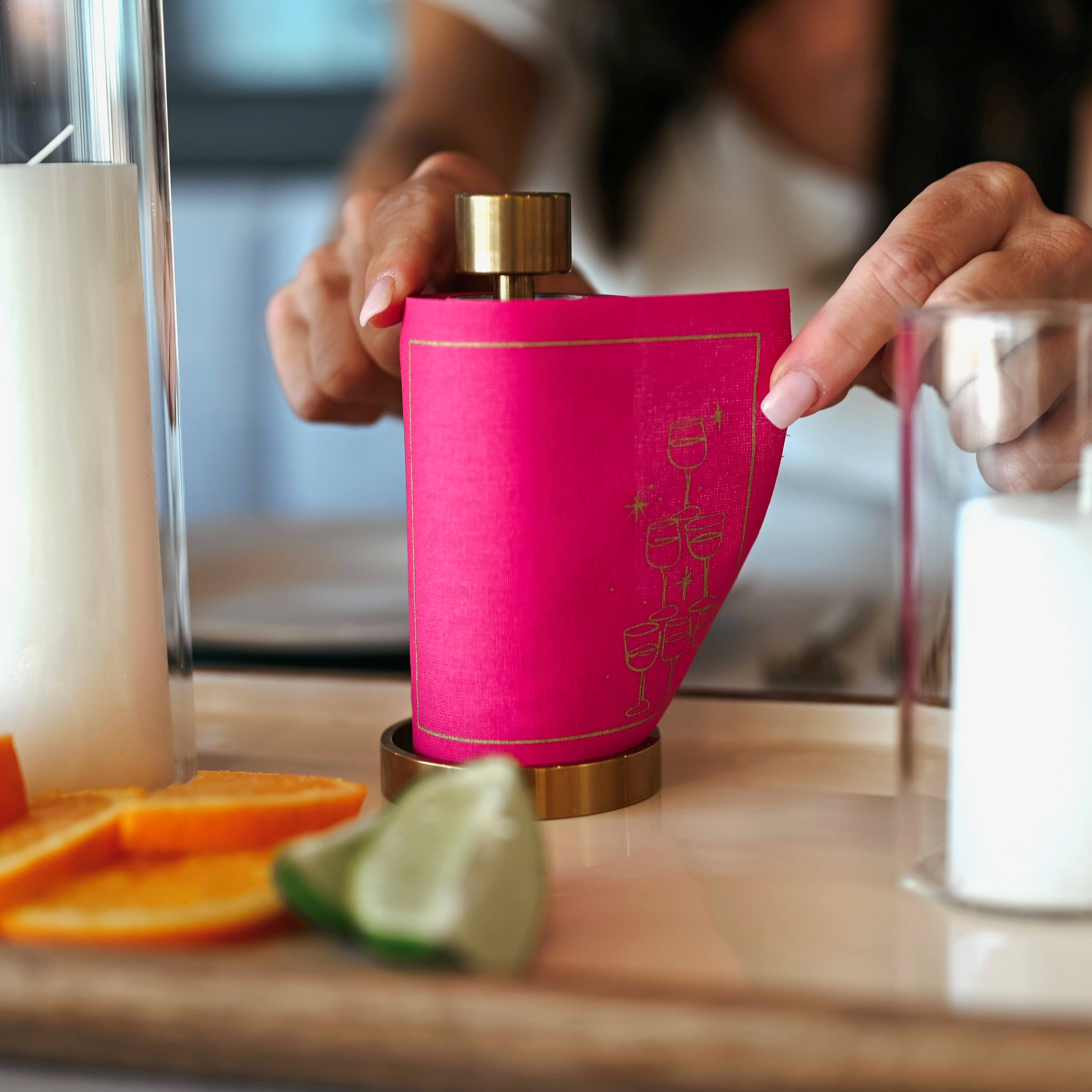 Toasting With Tara - Wholesale Disposable Napkin - Cotton Cocktail Napkin Roll: Blush Bubbles (Vibrant Pink)3