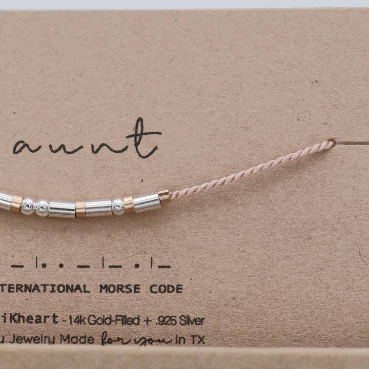 Aunt OR CUSTOM Morse Code Bracelet + 21 Colors - Ava 2024 for wholesale by Morse and Dainty Hand Made Morse Code Dainty Jewelry