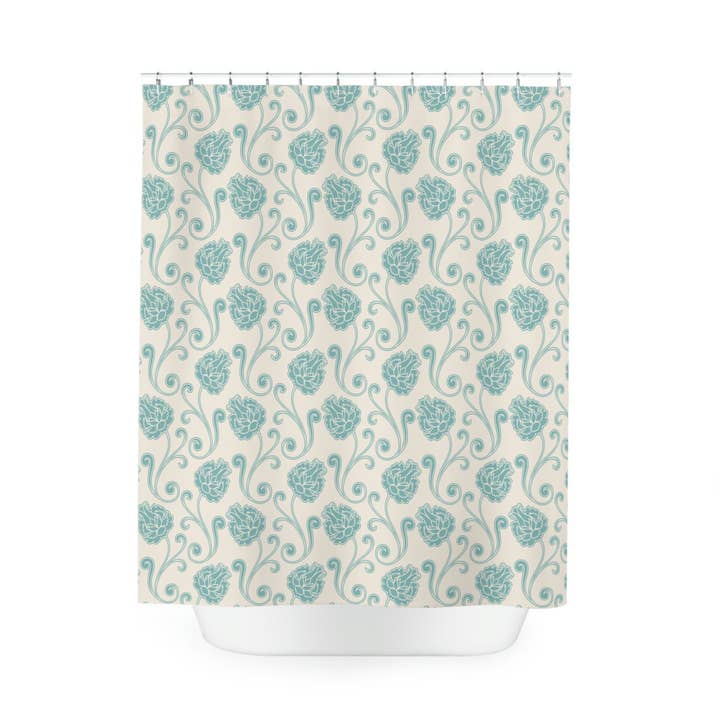 Hearth Home & Living - Wholesale Shower Curtain - Blue & Cream Floral Shower Curtain