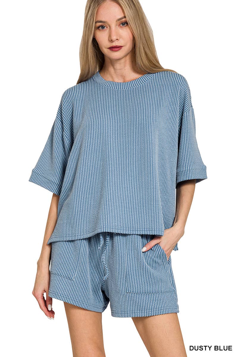 42POPS – Engroshandel Loungesæt - Dame – .Corded Rib T-shirt & Shorts 2-delt Sæt40