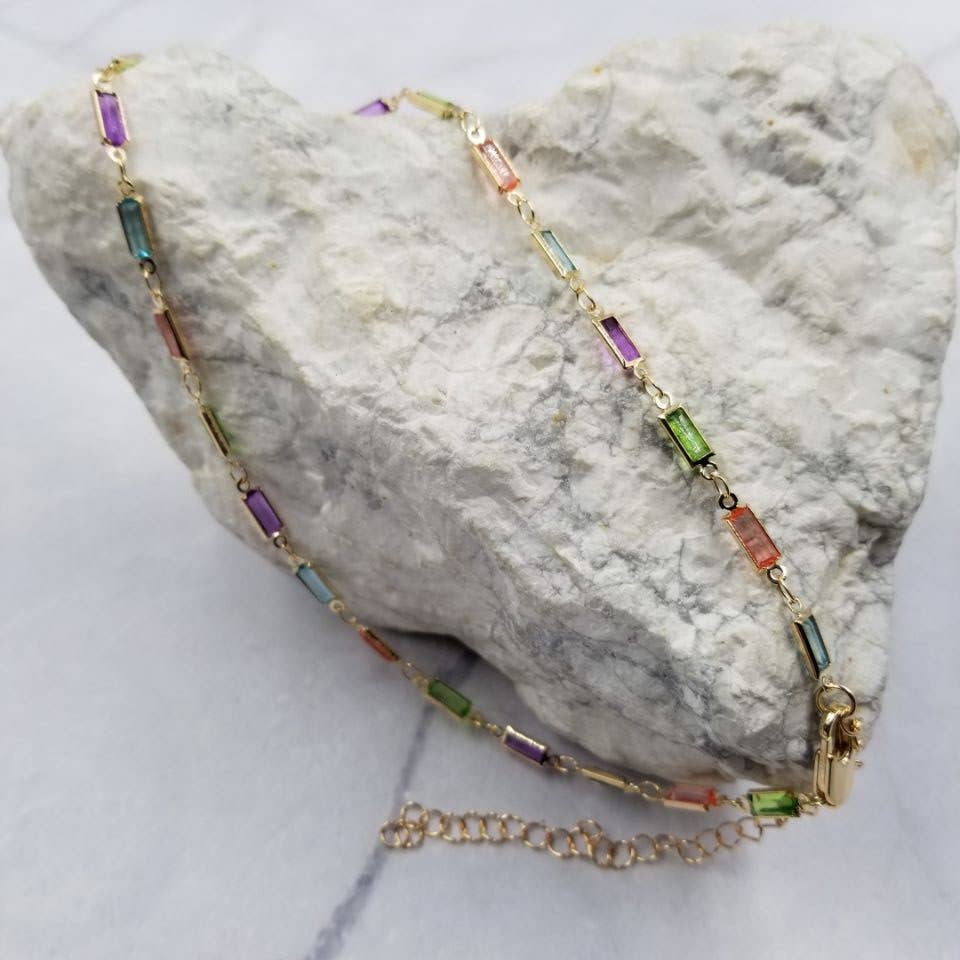 The Pretty Jewellery - Wholesale Link & Chain Necklace - Gold Plated Multicolor Glass Necklace1