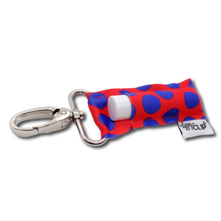 Red and Blue Dots LippyClip® Lip Balm Holder for Chapstick for wholesale by LippyClip Lip Balm Holder