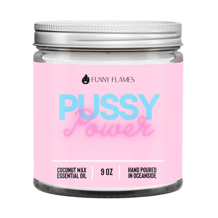 Pussy Power Candle -9 oz for wholesale by Funny Flames Candle Co - Les Creme