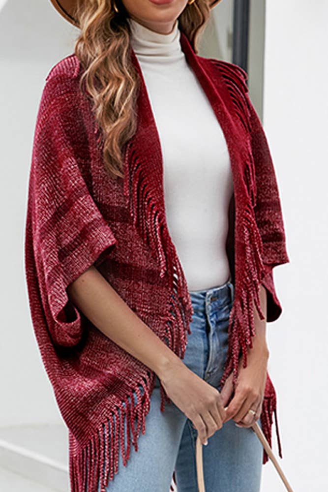 UNISHE – Großhandel Strickjacke – Damen – Gestreifter Strickpulli mit Quasten und offenem Umhang MMY1544