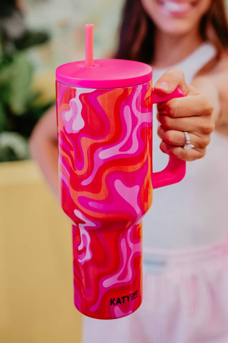 Hot Pink Retro Swirl Stainless Steel Tumbler for wholesale on Faire1