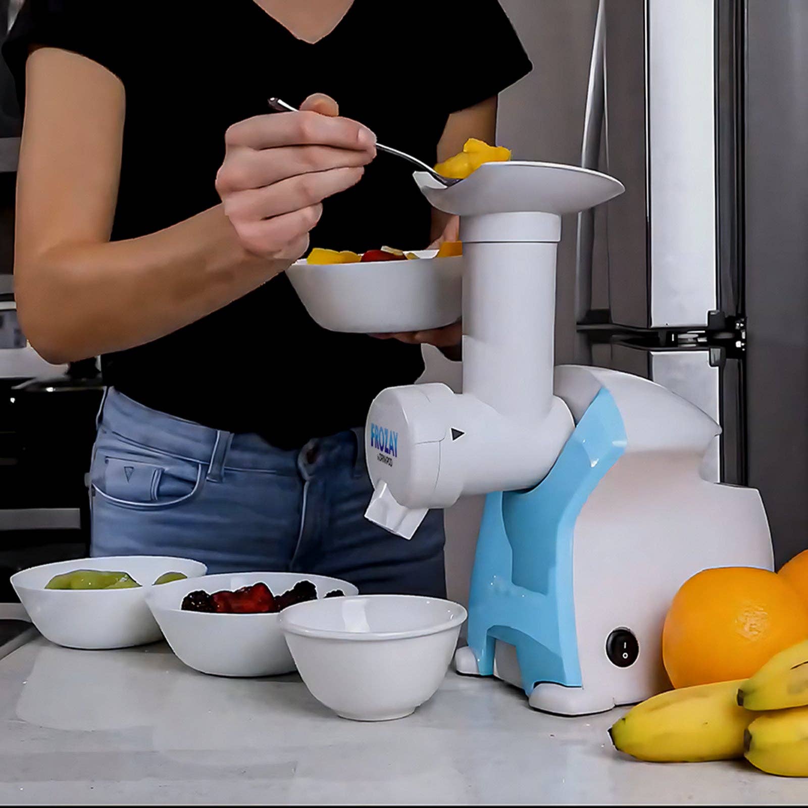 DRINKPOD LLC - Wholesale Kitchen Appliance - Frozay Dessert Maker 2.8 qt. Color Blue, Vegan Ice Cream & Frozen Yogurt Maker Soft Serve Desserts With Recipes (Black/Blue)1