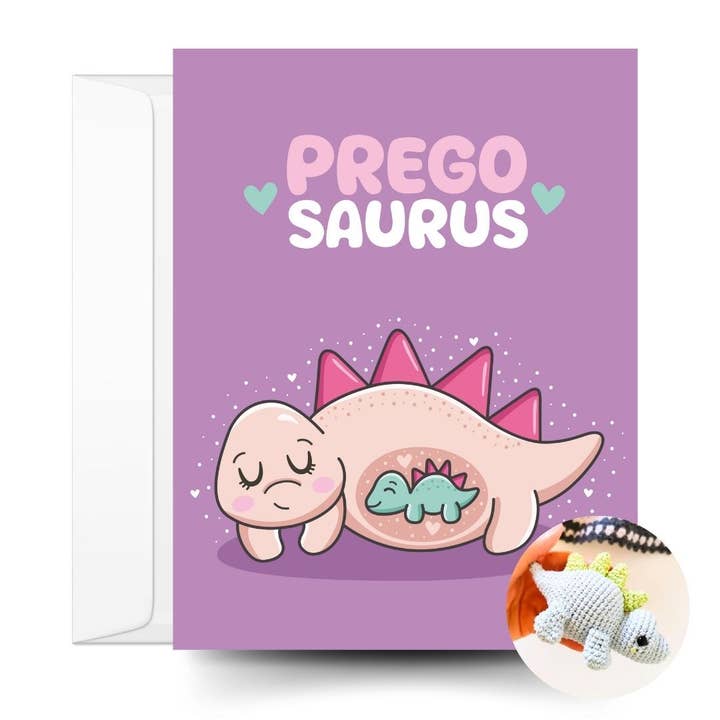 Pregnancy Card & Stegosaurus Crochet Pattern for wholesale by The Kindness Company