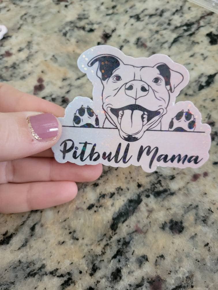 Dashmonograms - Vente Autocollant - Autocollant imperméable Pitbull Mama, autocollant imperméable, scintillant4