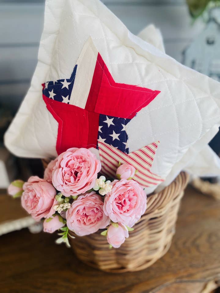 Handmade Patriotic Pillow Upcycled Jeans Star 4th of July for wholesale by A Gnome on the Roam