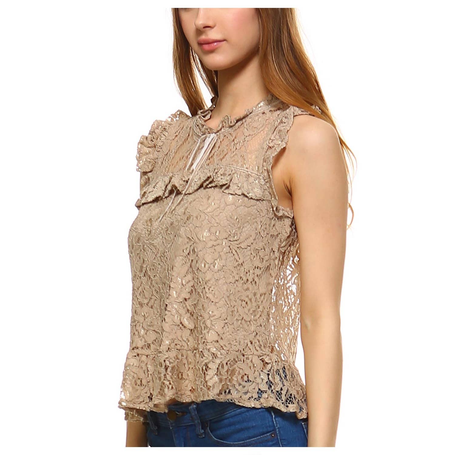 JHP Collection - Wholesale Blouse - Women's - WOMENS PLAIN SLEEVELESS ROUND NECK LACE BLOUSE1