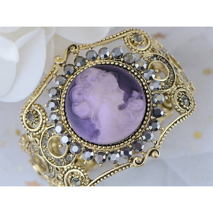 AK Brand - Wholesale Cuff Bracelet - Vintage Purple Victorian Cameo Lady Queen Princess Cuff2