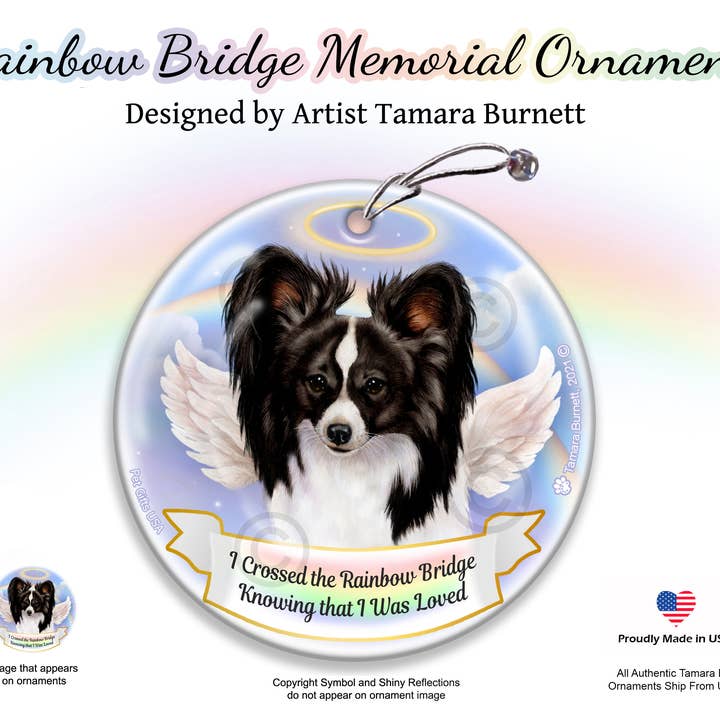 Pet Gifts USA, LLC – wholesale Prydnad – Papillon svart/vit regnbåge bro Memorial prydnad