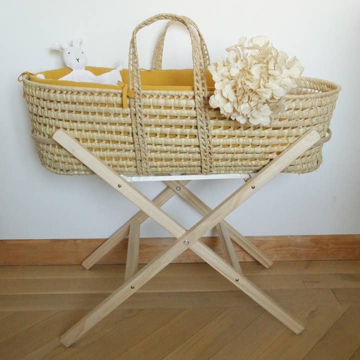 Sammenfoldelig stativ i massivt træ til vævet palmebabysol | ★ SOLGT ALENE ★ for engroshandel hos Les p'tites Merveilles de Bérénice