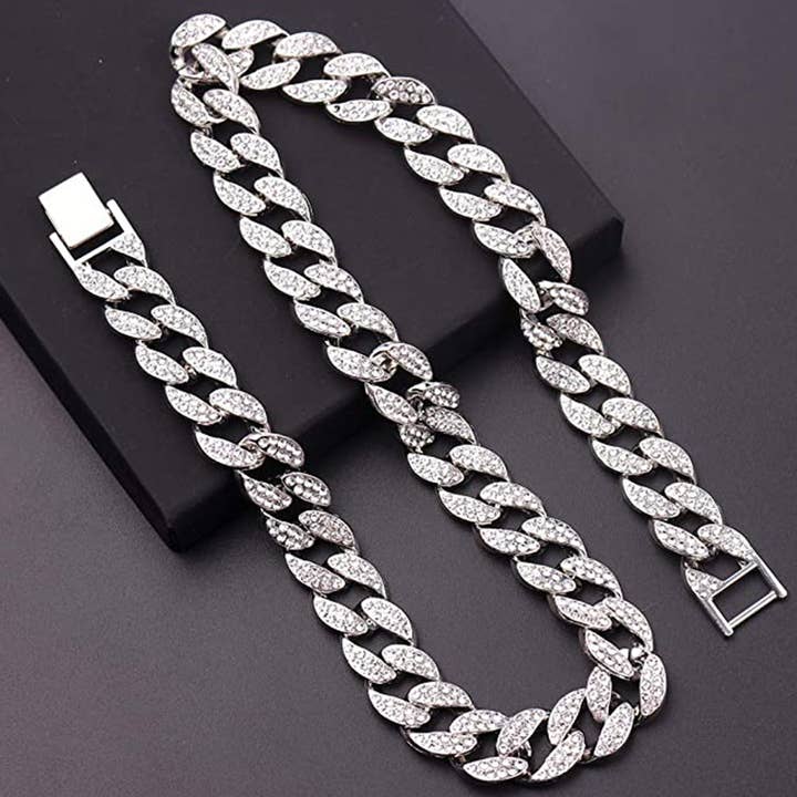 EMESLY - Wholesale Link & Chain Necklace - 15mm Solid Miami Cuban Link Chain Silver Hip Hop Necklace