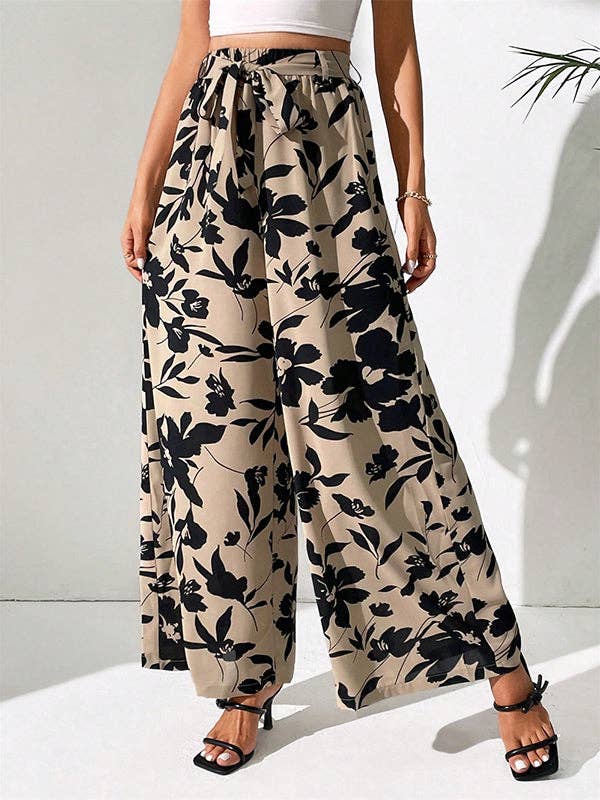 ALBICOCCA Pantaloni in vita annodata con stampa floreale elastica allentata a vita alta in vendita all'ingrosso su Faire4