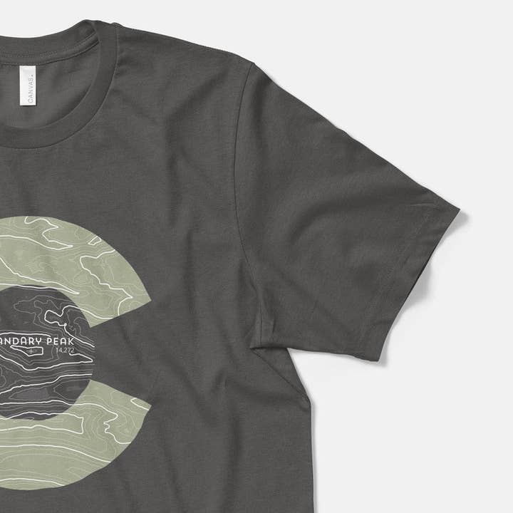 Hinterland Outdoors - Wholesale Screen Printed T-Shirt - Unisex - Quandary Peak Topo 14er Colorado Shirt - Unisex Short Sleeve1