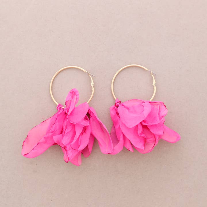 Circle Metal Flower Fabric Earrings for wholesale by Sonata