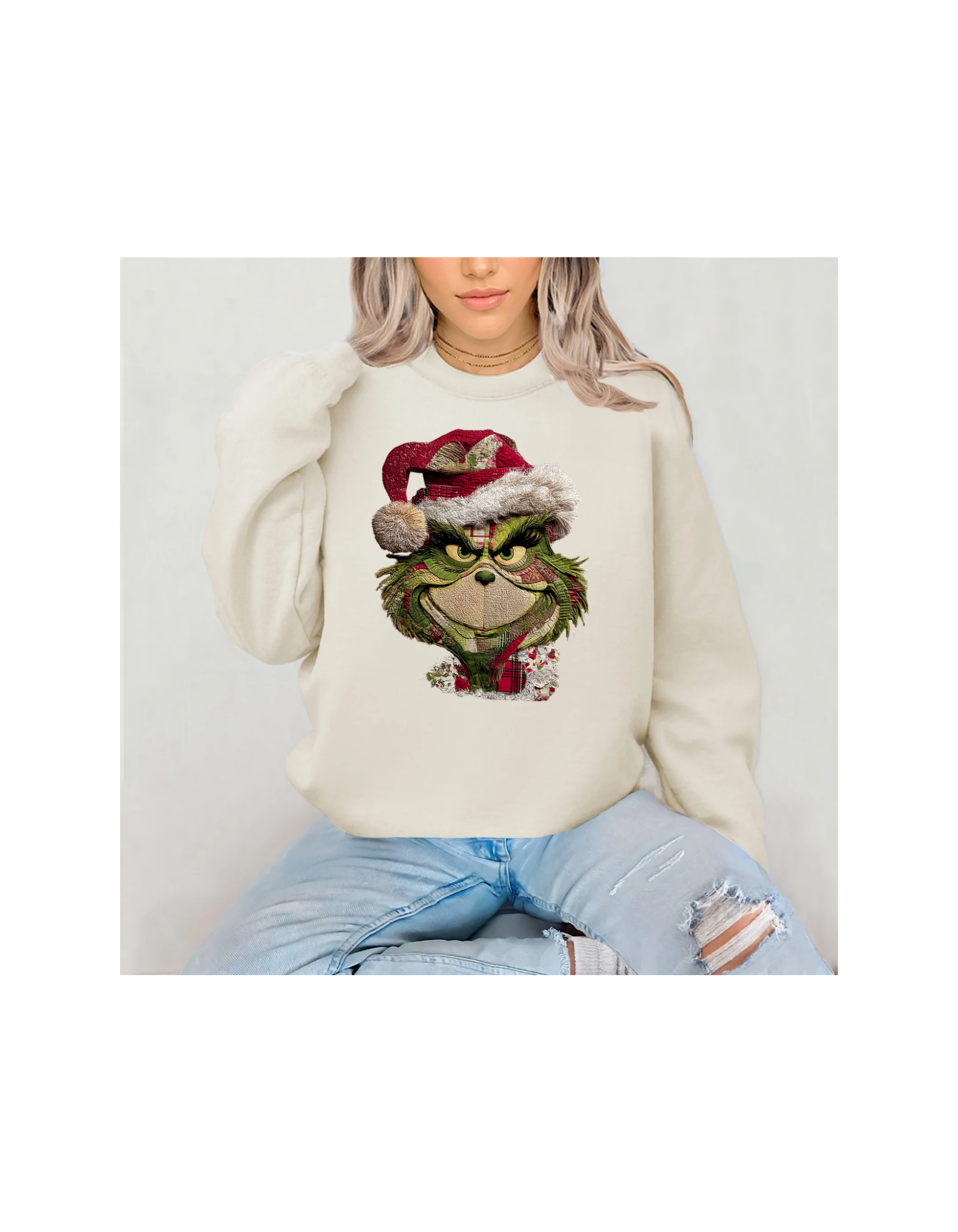 4 little hearts - Vente Sweat-shirt à imprimés – femme - Sweat-shirt à col rond patchwork Grinch1