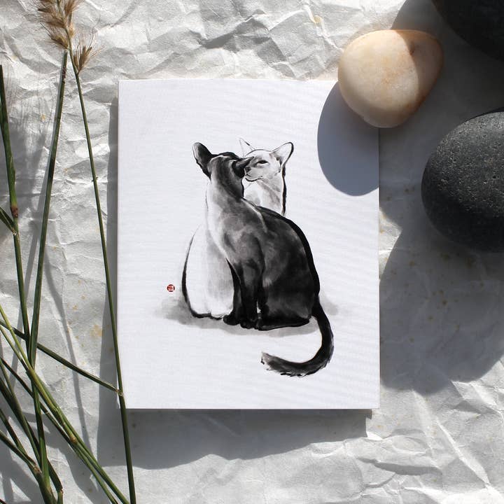 RICE&INK - Wholesale Everyday Greeting Card - Two Cats Talking Greeting Card, Sumi Ink Zen Pet Lovers Cute