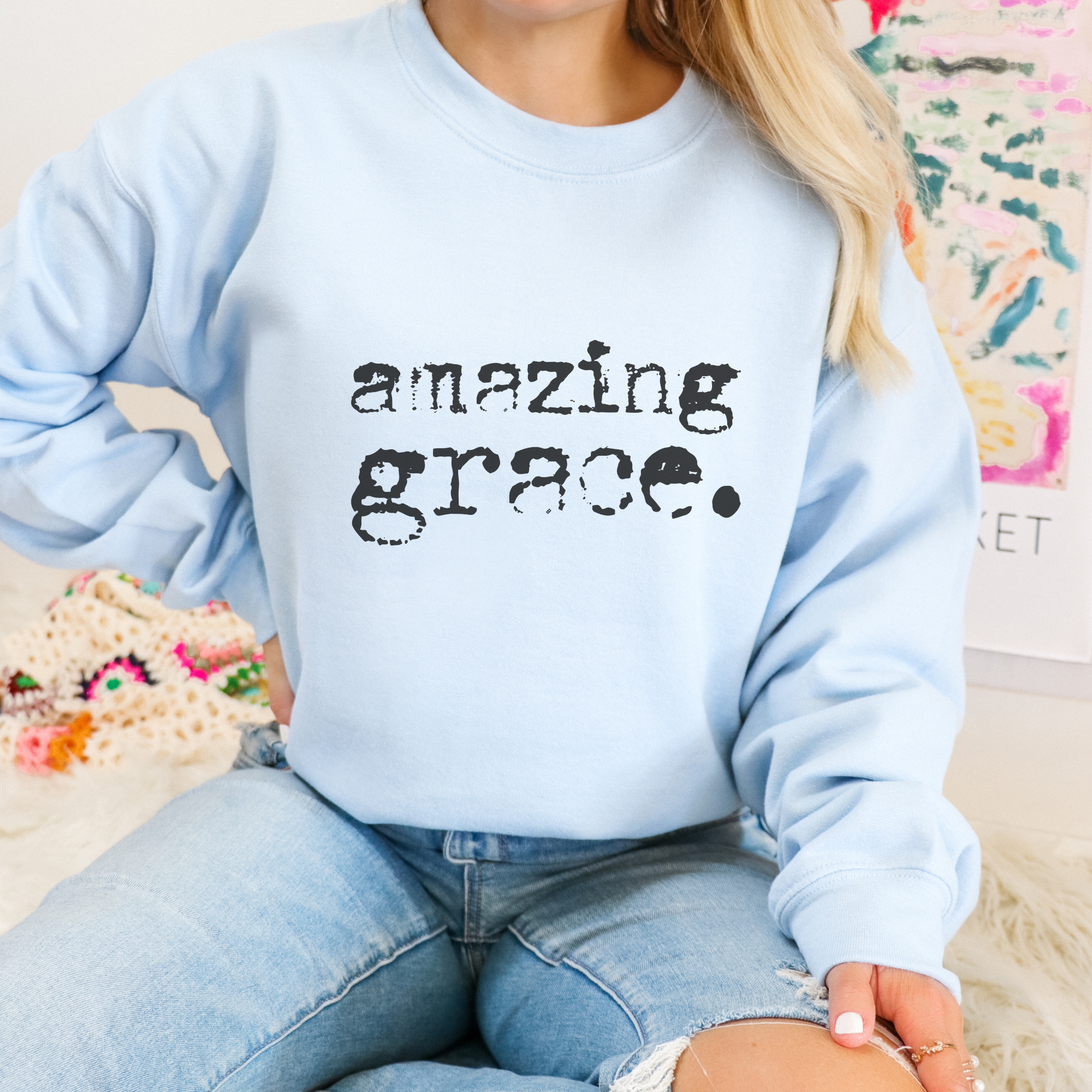 Trendznmore - Modern Graphic Apparel - Wholesale Graphic Sweatshirt - Women's - Amazing Grace Christian Crewneck Sweatshirt3