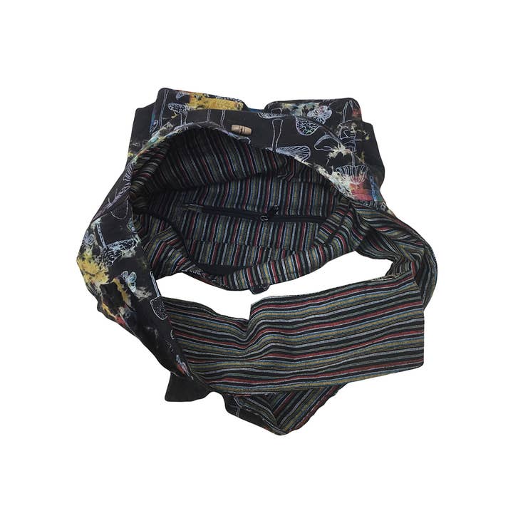 Black Hippie Tie Dye Mushroom Print Hobo Bag for wholesale on Faire