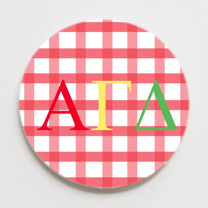 Good Vibez Collegiate - Wholesale Lapel Pin/Button - Alpha Gamma Delta Gingham Greek  Button - 3.00 inch0