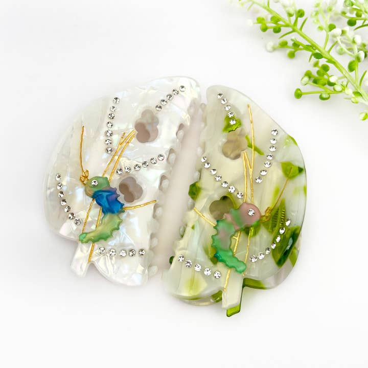 mildstyles - Wholesale Hair Clip - Women's - Summer Cute Caterpillar Leaf Rhinestone Hair Claw Clip