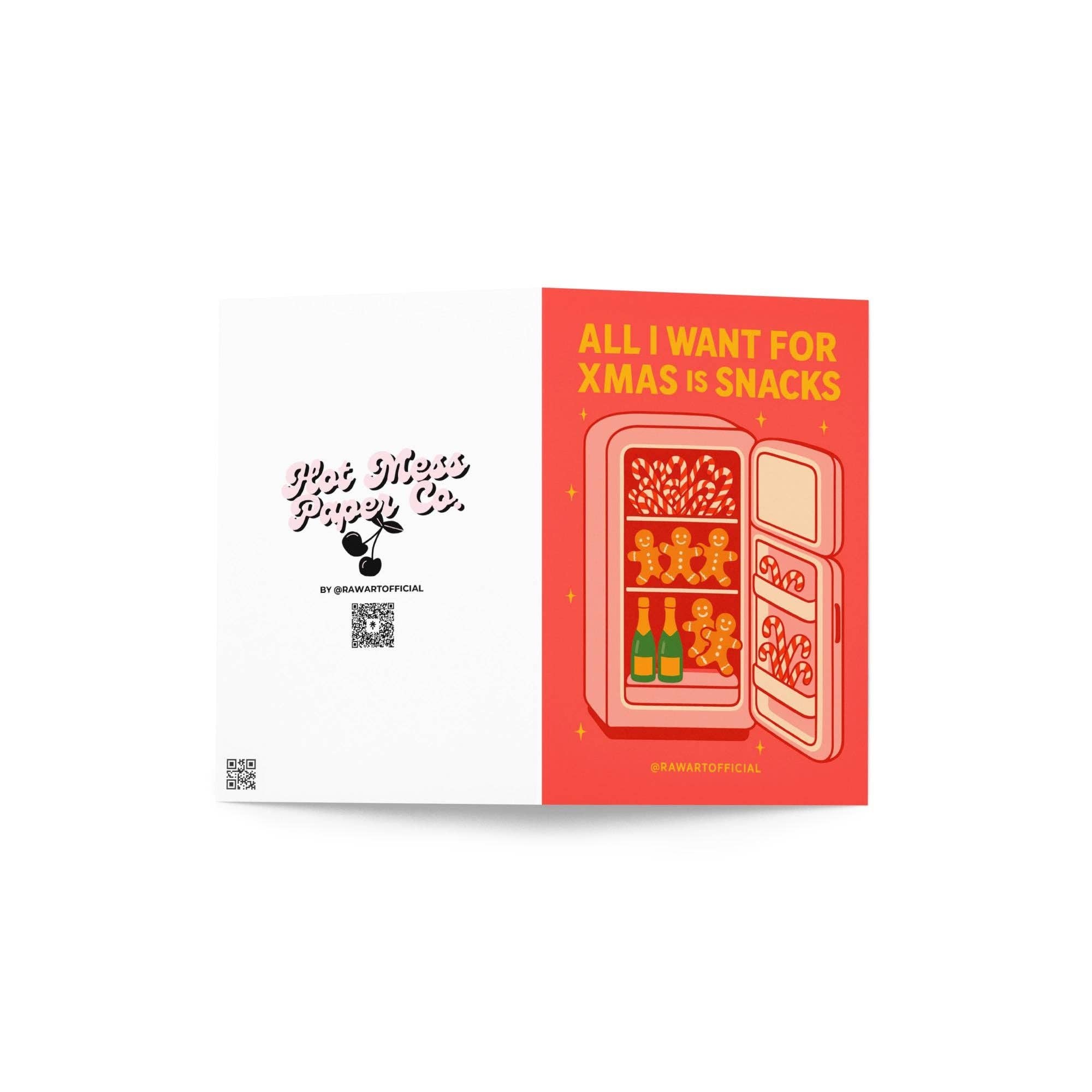 Hot Mess Paper Co. - Wholesale Christmas Card - Funny Christmas Card – All I Want for Xmas Is Snacks – Retro Holiday Greeting Card with Gingerbread & Candy Canes2