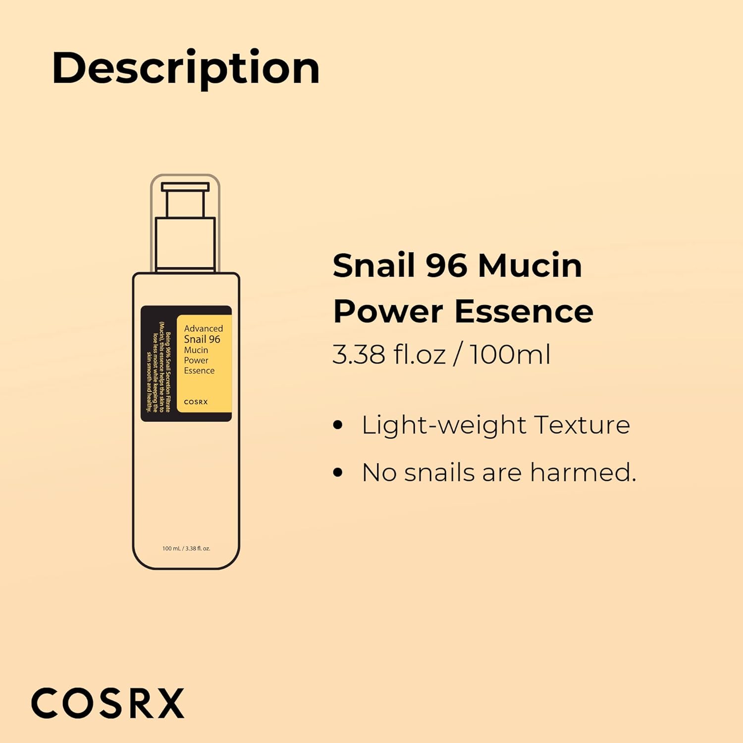 MEHIAZ – wholesale Facial serum/concentrate – COSRX Snail Mucin 96% Repairing Essence, 3.38 fl. oz6