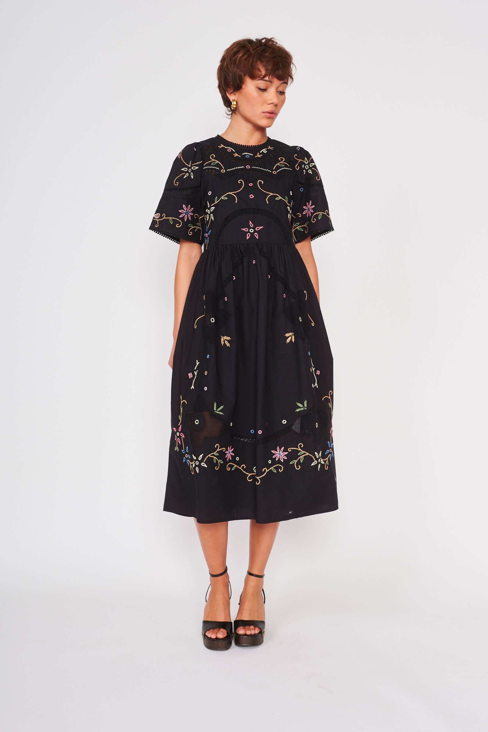 BLACK EMBROIDERY PALM DRESS - DS1677A for wholesale on Faire2