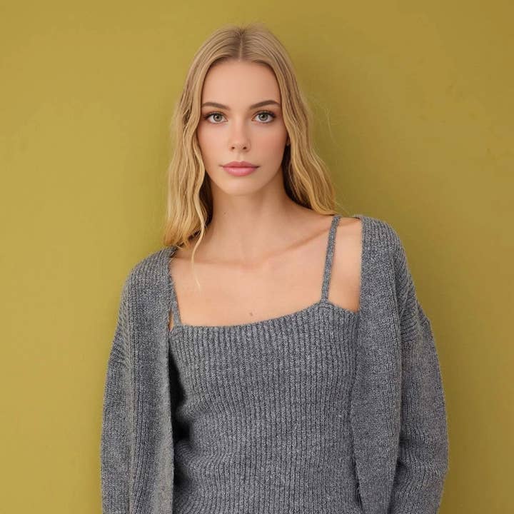 2-Piece Knit Soft-Textured Blouse-Cardigan Set for wholesale by WOVCOR