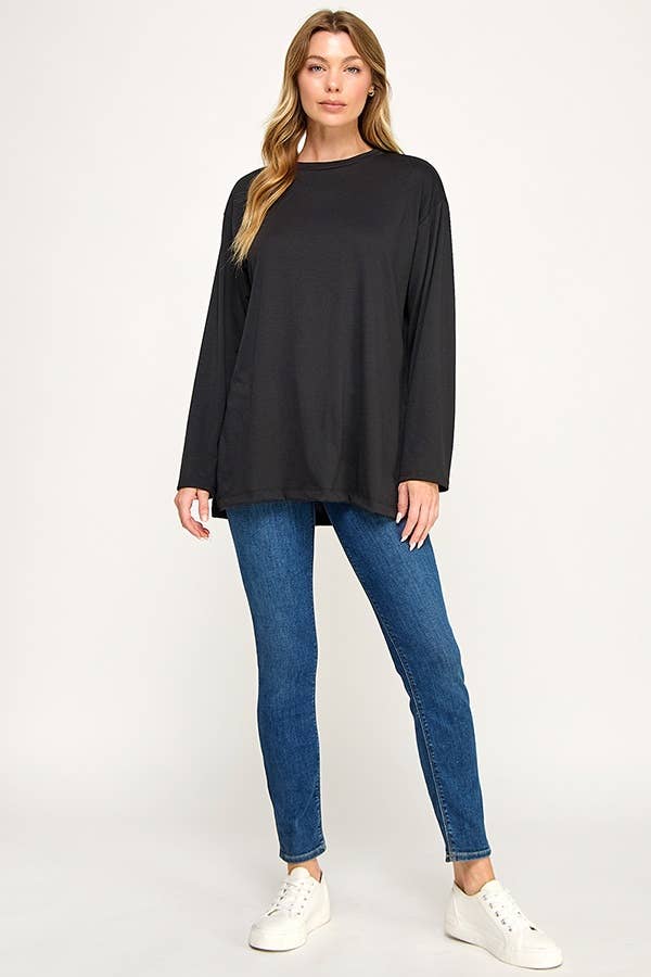 Chris & Carol Apparel - Wholesale Tunic - Women's - silver7012T-SIDE SLIT LONG SLIVE TOP