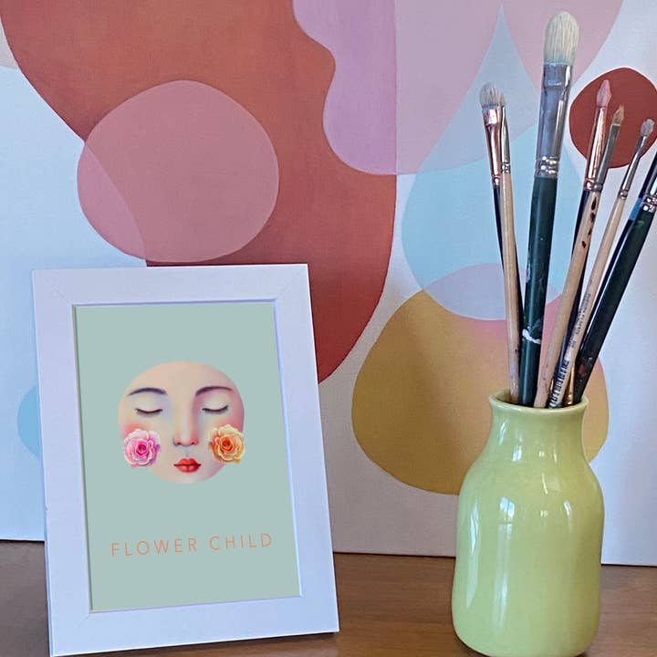 Isabelle Bryer Art - Wholesale Everyday Greeting Card - Flower Child Card – Surreal Face with Roses - 5"x7"