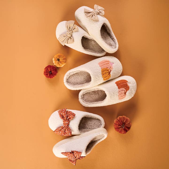 The Darling Effect - Wholesale Slippers - Women's - Fuzzy Slippers-Betty Bow Maple Gingham (Mixed 2 S/M + 2 M/L)2