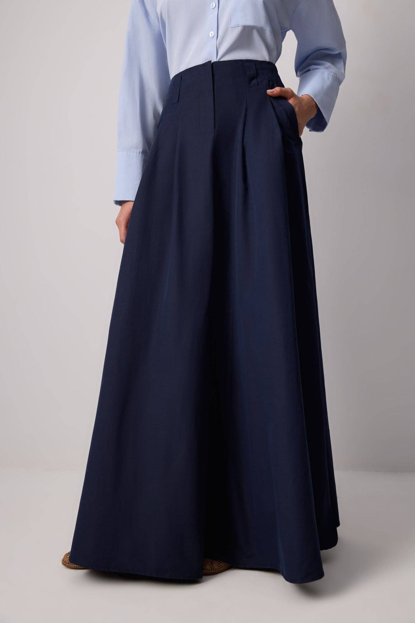 Navy Blue A LINE SKIRT WITH DARTS - COTTON BLEND for wholesale on Faire1