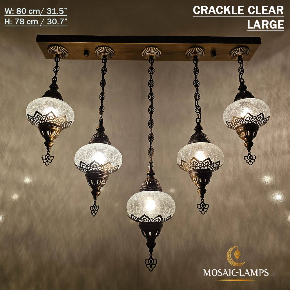 Mosaic Lamps - Wholesale Chandelier/Hanging Light - 5 Clear Cracked Globe Bar Chandelier0