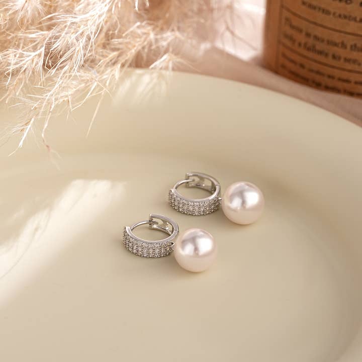 Drrtymagic - Wholesale Dangle Earrings - Diamond Hoop Pearl Drop Earrings Gold Hoop Pearl Earrings 10