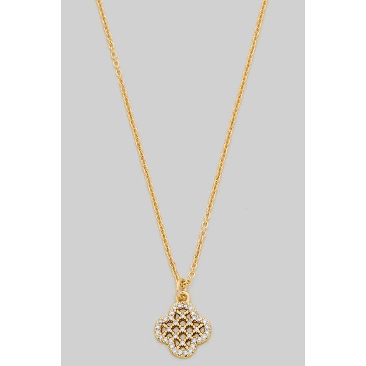 DAINTY CZ PAVE CROSS HASH CLOVER PENDANT NECKLACE for wholesale by Girly