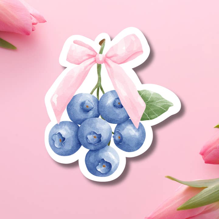 Blueberries Bow Vinyl Sticker for wholesale by Hikaru Tara Art Arst & Craft Gift Shop